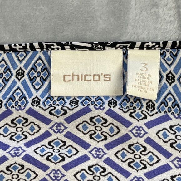 Chico's Top Womens 3 Blue Purple Geo Brit Geometric Relaxed Fit Flutter Sleeve - Picture 11 of 16